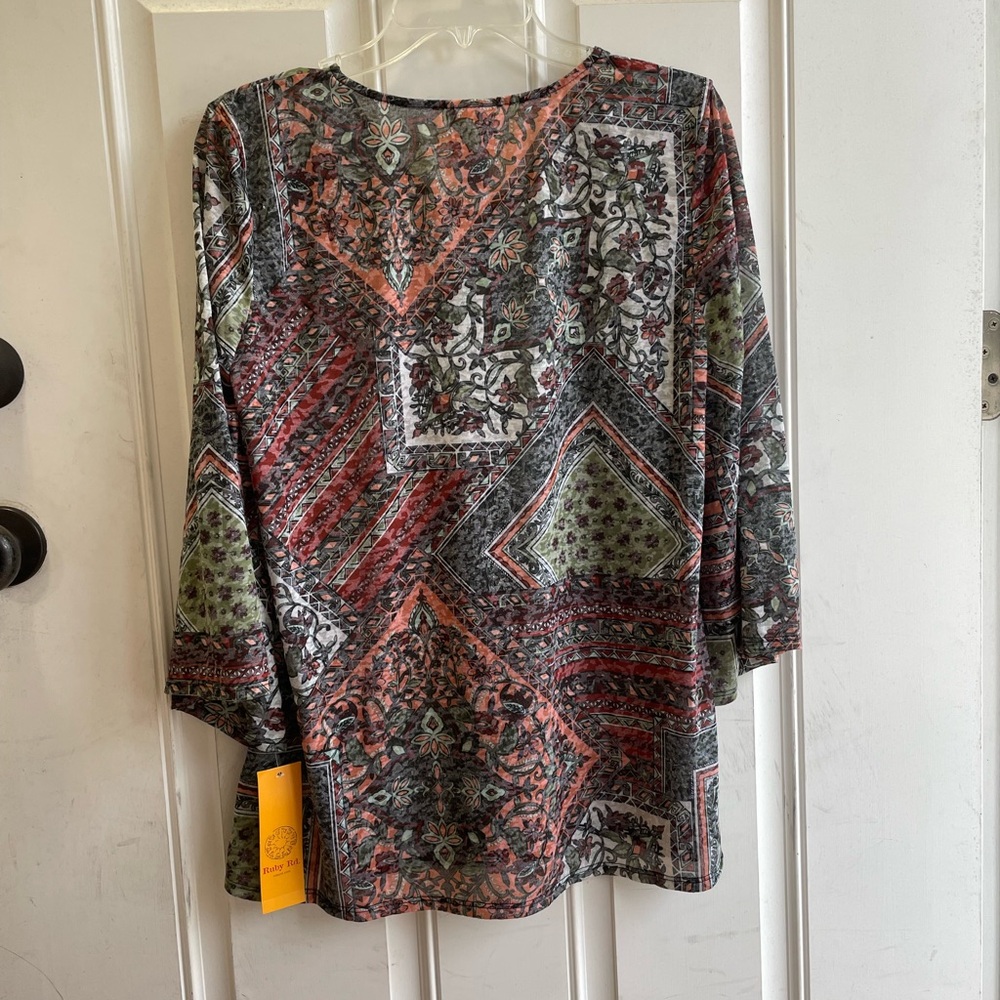 Ruby‎ Rd. Multicolor Lightweight Patterned Blouse, NWT, Size Medium - Picture 7 of 7